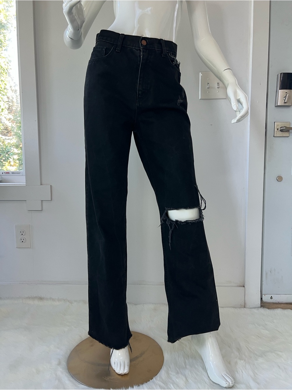 Melissa Jeans Collection Black Distressed Straight Leg High Rise Denim Jeans